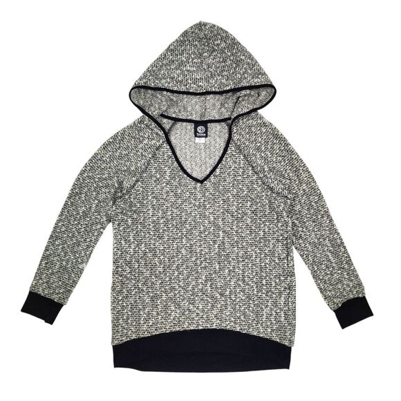 Bobeau Knit Hooded Sweater Sage Green Black Trim Semi-sheer Size M - Picture 1 of 16